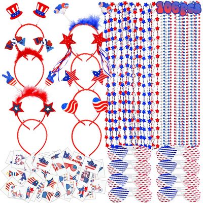 WODMAZ 106 Pcs Patriotic Party Favors, Fourth of July Accessories of Headbands Star Bead Necklaces Glasses Tattoo Stickers for 4th of July Independence Day Memorial Day