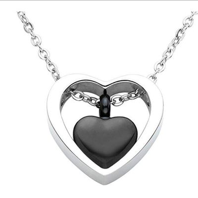 QJZM Collar de cenizasStainless Steel Gold,Rose Gold,Black Gun,Double Heart Ash Necklace Urn Ashes Keepsake Memorial Pendant Custom Cremation Jewelry-Black_Custom_60_cm