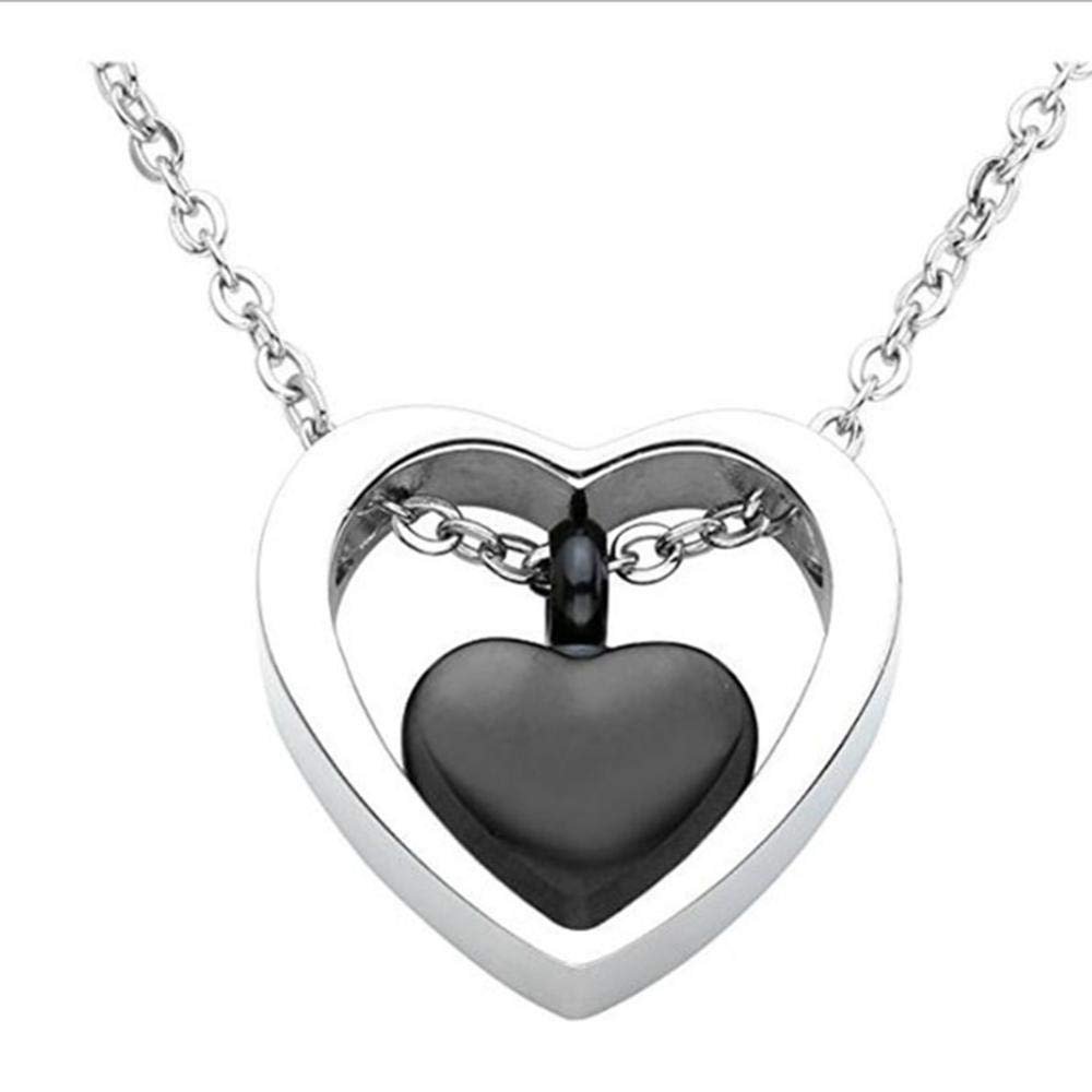 QJZM Collar de cenizasStainless Steel Gold,Rose Gold,Black Gun,Double Heart Ash Necklace Urn Ashes Keepsake Memorial Pendant Custom Cremation Jewelry-Black_Custom_60_cm