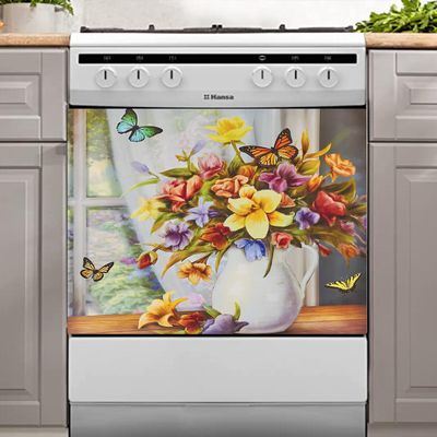 Mahar Colorful Butterflies and Floral Bouquet Kitchen Dishwasher Sticker Magnet Cover Flower Magnetic Refrigerator Home Decor Vinyl Decal 23 inch W x 17 inch H