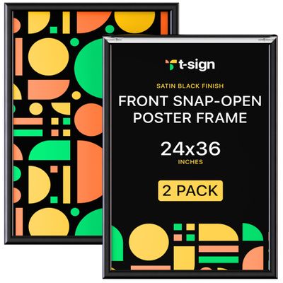 T-SIGN 24x36 Inches Picture Frame -Poster Frame Wall Mounting Document Certificate Frames - Aluminum with 1 PVC Transparent Protective Film, 1 inch Profile Black Wall Mounted Display (Pack of 2)