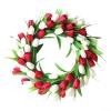 15.7 Inch Artificial Tulip Wreath, White and Red Flower Garland with Green Leaves Spring Summer Tulip Wreaths for Window Wall Hanging Wedding Home Decor view 1