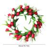 15.7 Inch Artificial Tulip Wreath, White and Red Flower Garland with Green Leaves Spring Summer Tulip Wreaths for Window Wall Hanging Wedding Home Decor view 2