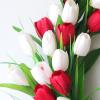15.7 Inch Artificial Tulip Wreath, White and Red Flower Garland with Green Leaves Spring Summer Tulip Wreaths for Window Wall Hanging Wedding Home Decor view 4
