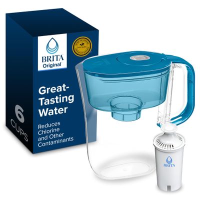 Brita Small 6 Cup Denali Water Filter Pitcher with 1 Brita Standard Filter, Made Without BPA, Transparent Teal