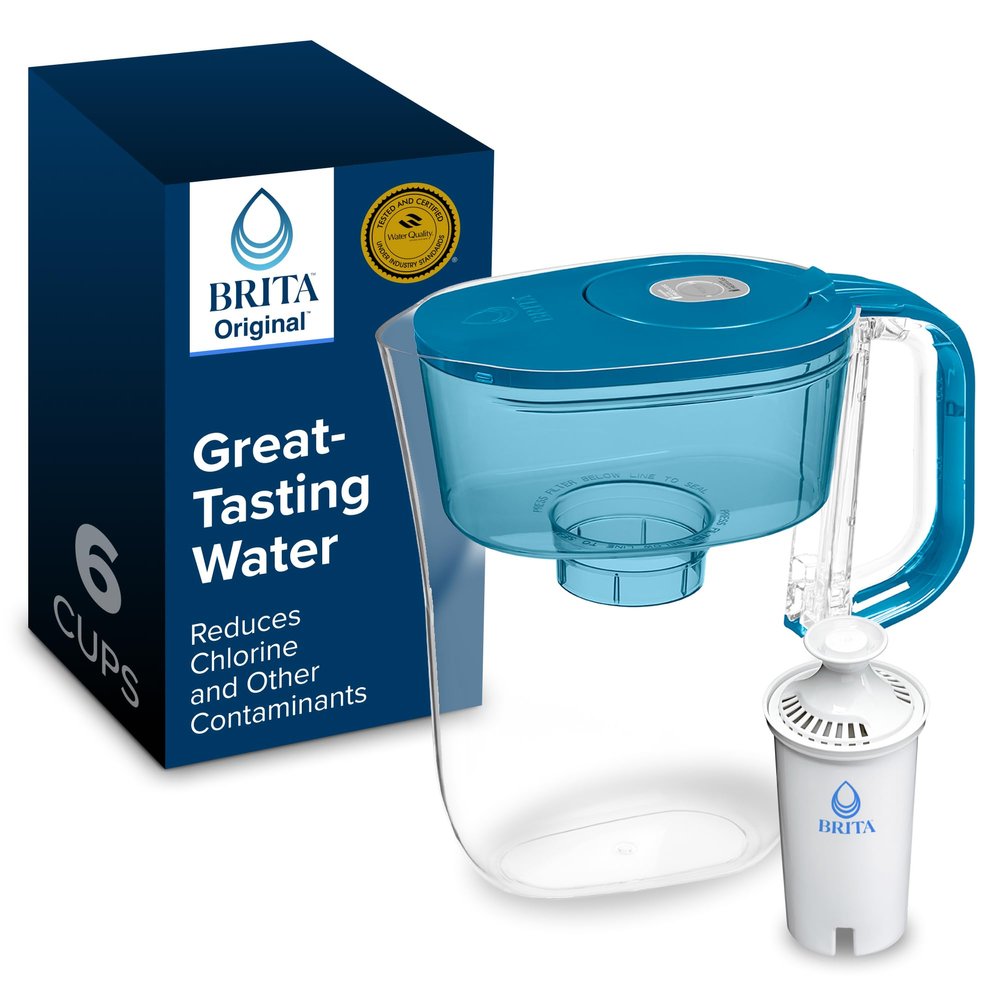 Brita Small 6 Cup Denali Water Filter Pitcher with 1 Brita Standard Filter, Made Without BPA, Transparent Teal