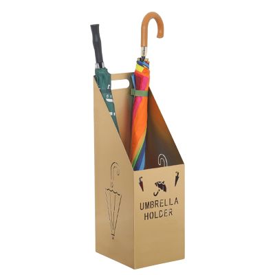 Umbrella Racks Metal Umbrella Stand Holder, Home Hotel Office Entrance Umbrella Storage Bucket with Hooks and Drip Tray, Can Hold 10-17 Umbrellas (Color : Gold)