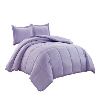 AMAY 100% Egyptian Cotton 3 Piece-All-Season Down Alternative Comforter Set Box Stitched 800 Thread-Count 200 GSM - California King Lavender Solid