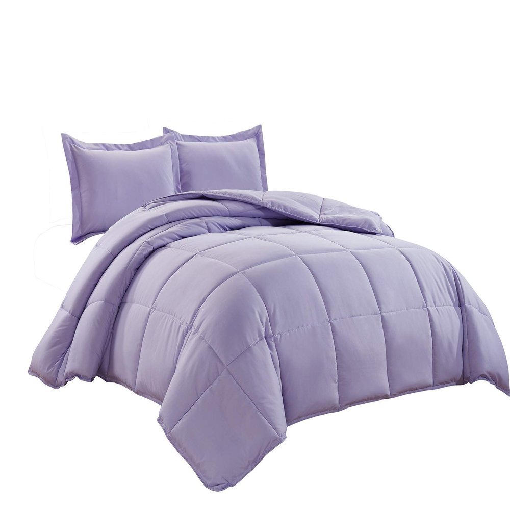 AMAY 100% Egyptian Cotton 3 Piece-All-Season Down Alternative Comforter Set Box Stitched 800 Thread-Count 200 GSM - California King Lavender Solid