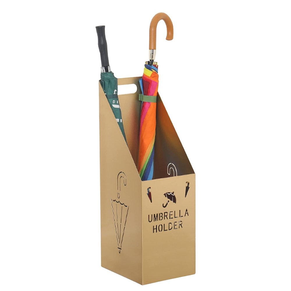 Umbrella Racks Golden Metal Umbrella Stand Holder, Entrance Umbrella Basket with Hook and Drip Tray, Can Hold Up to 17 Umbrellas