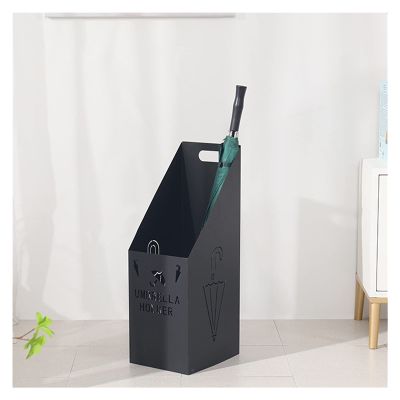 Umbrella Racks Metal Umbrella Stand Holder, Space-Saving Home Hotel Office Entrance Umbrella Bucket, with Hooks and Drip Tray (Color : Black)