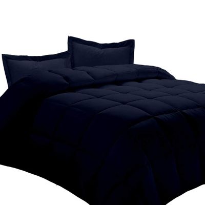 AMAY 100% Egyptian Cotton 3 Piece-All-Season Down Alternative Comforter Set Box Stitched 800 Thread-Count 200 GSM - California King Navy Blue Solid