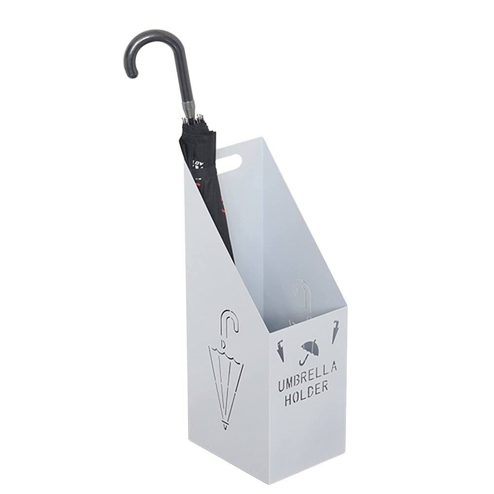 Umbrella Racks White Metal Umbrella Stand Holder, Space-Saving Home Office Corridor Entrance Umbrella Basket, with Hook and Drip Tray