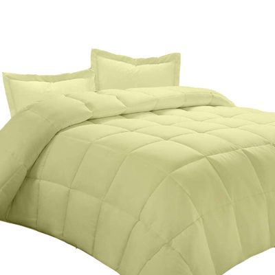 AMAY 100% Egyptian Cotton 3 Piece-All-Season Down Alternative Comforter Set Box Stitched 800 Thread-Count 200 GSM - Emperor Ivory Solid
