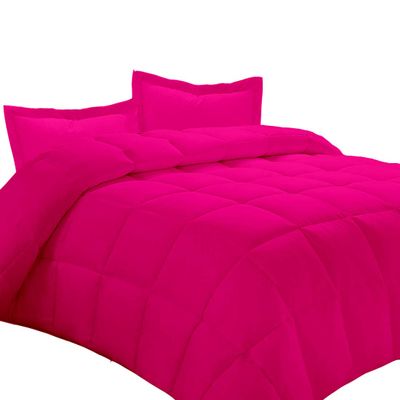 AMAY 100% Egyptian Cotton 3 Piece-All-Season Down Alternative Comforter Set Box Stitched 800 Thread-Count 200 GSM - California King Hot Pink Solid