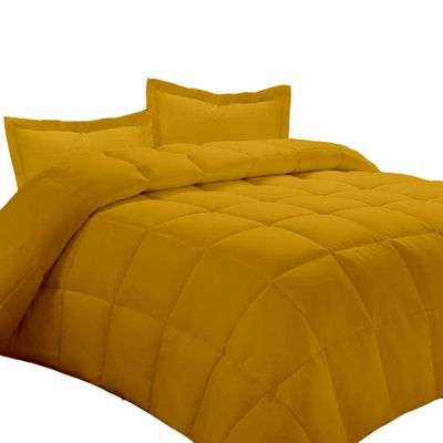 AMAY 100% Egyptian Cotton 3 Piece-All-Season Down Alternative Comforter Set Box Stitched 800 Thread-Count 200 GSM - King Gold Solid