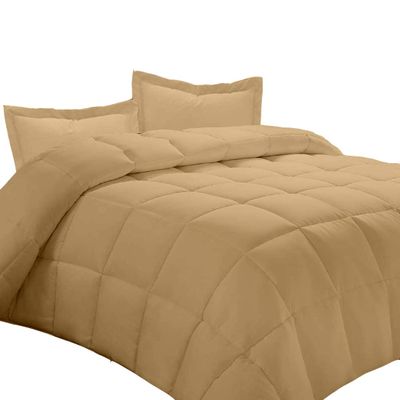 AMAY 100% Egyptian Cotton 3 Piece-All-Season Down Alternative Comforter Set Box Stitched 800 Thread-Count 200 GSM - King Beige Solid