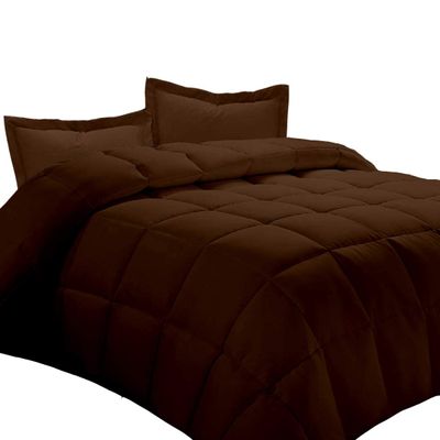 AMAY 100% Egyptian Cotton 3 Piece-All-Season Down Alternative Comforter Set Box Stitched 800 Thread-Count 200 GSM - Olympic Queen Chocolate Solid