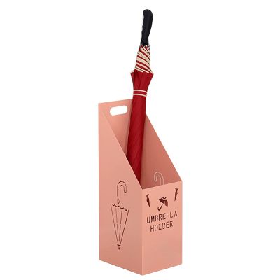 Umbrella Racks Pink Metal Umbrella Stand Holder, Home Corridor Entrance Umbrella Basket with Hollow Pattern, with Hook and drip Tray