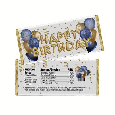 Cathy Wraps DIY Party Favor Kit, Happy Birthday Balloons Candy Bar Wrappers, Chocolate Bar Labels, Pack of 20 (Blue/Gold)
