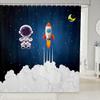 Kids Astronaut Rocket Bath Curtain Cartoon Space Rocket Shower Curtain Galaxy Cosmonaut Spaceman Waterproof Shower Curtains with Hooks Boys Girls Teens Outer Space Bathroom Shower Curtain 72x84 Inch view 1