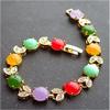 Gold Plate Multi JADE Cabochon Beads Bangle Bracelet Diamond Imitation 100848 view 2