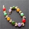 Gold Plate Multi JADE Cabochon Beads Bangle Bracelet Diamond Imitation 100848 view 3