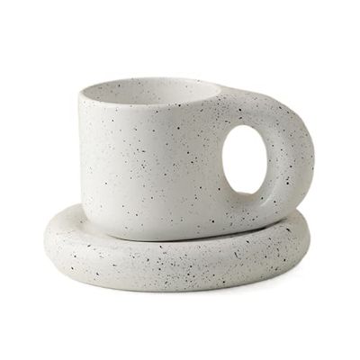 Ceramic Joe Creative Cute Mug Color Ceramic Coffee Milk Cup with Dessert Plate 2-Set (White)