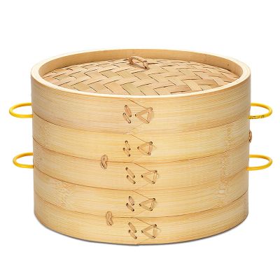 AIZYR Home Bamboo Steamer with Handle, 2 Tier Classic Traditional Design for Cooking Vegetables and Dumplings,30cm