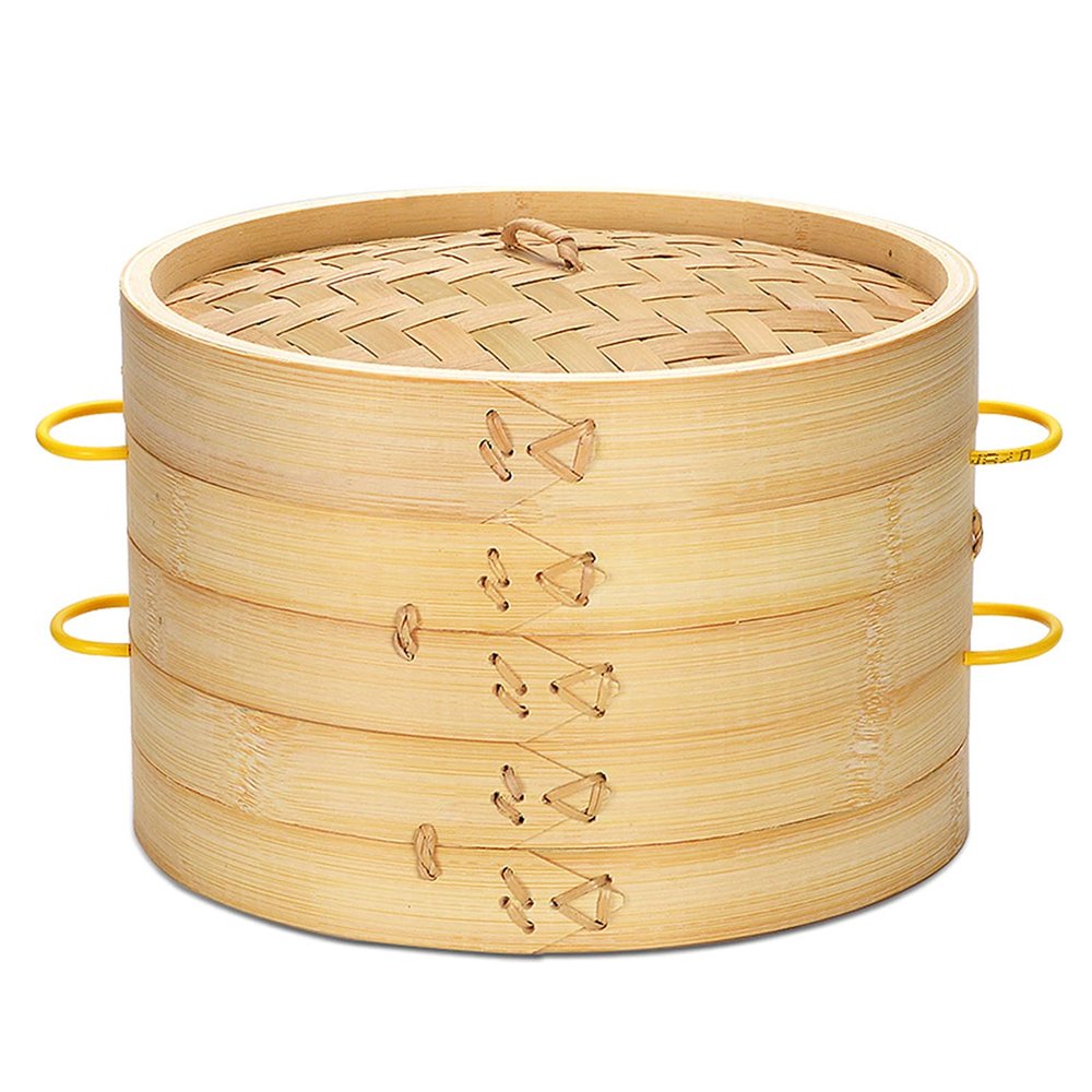AIZYR Home Bamboo Steamer with Handle, 2 Tier Classic Traditional Design for Cooking Vegetables and Dumplings,30cm