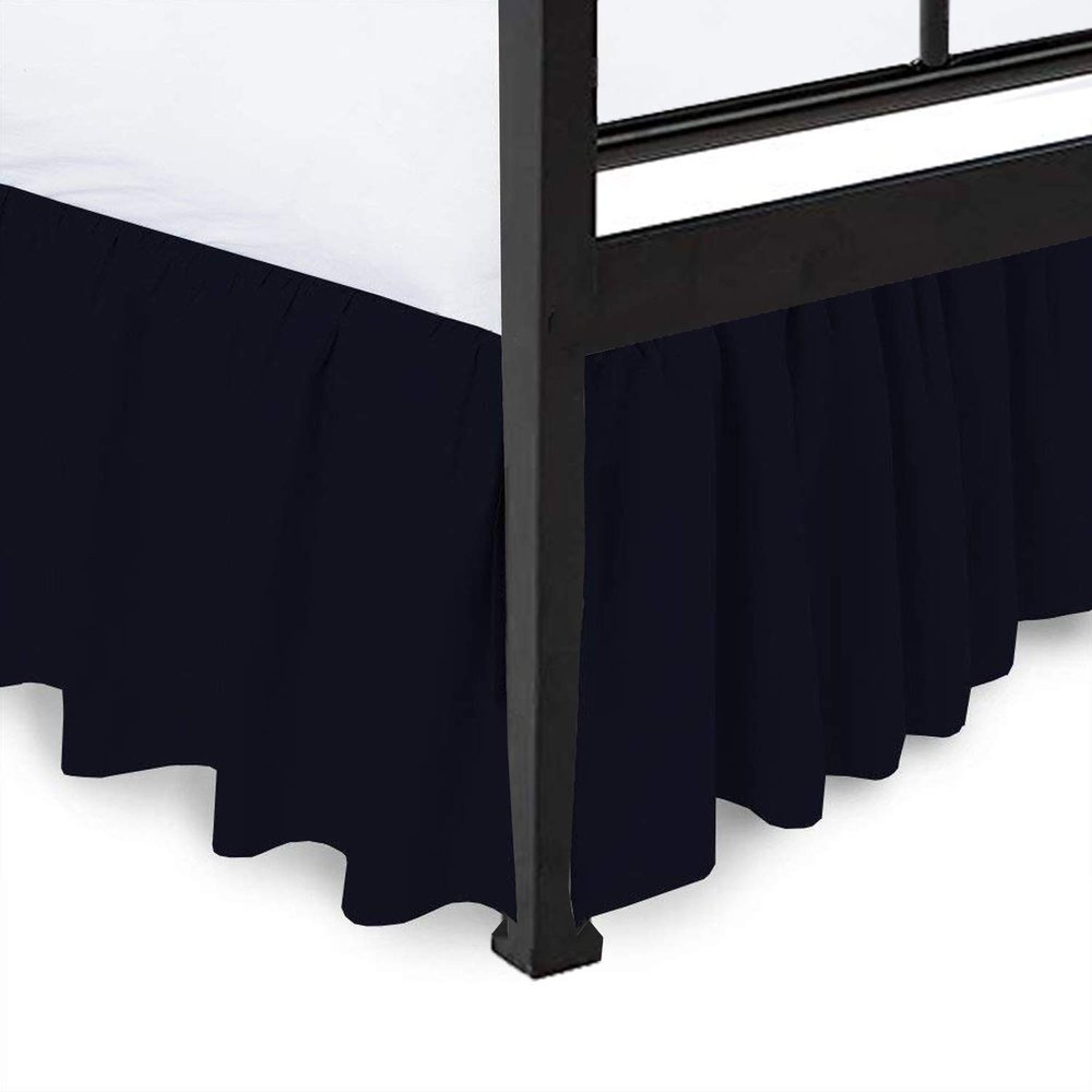 Bed Skirt - Dust Ruffle with Split Corners Ruffle Gathered Bed Skirt with Platform Three Sided Coverage 100% Cotton 800 Thread Count 12 Inch Tailored Drop, Navy Blue Full XL Size