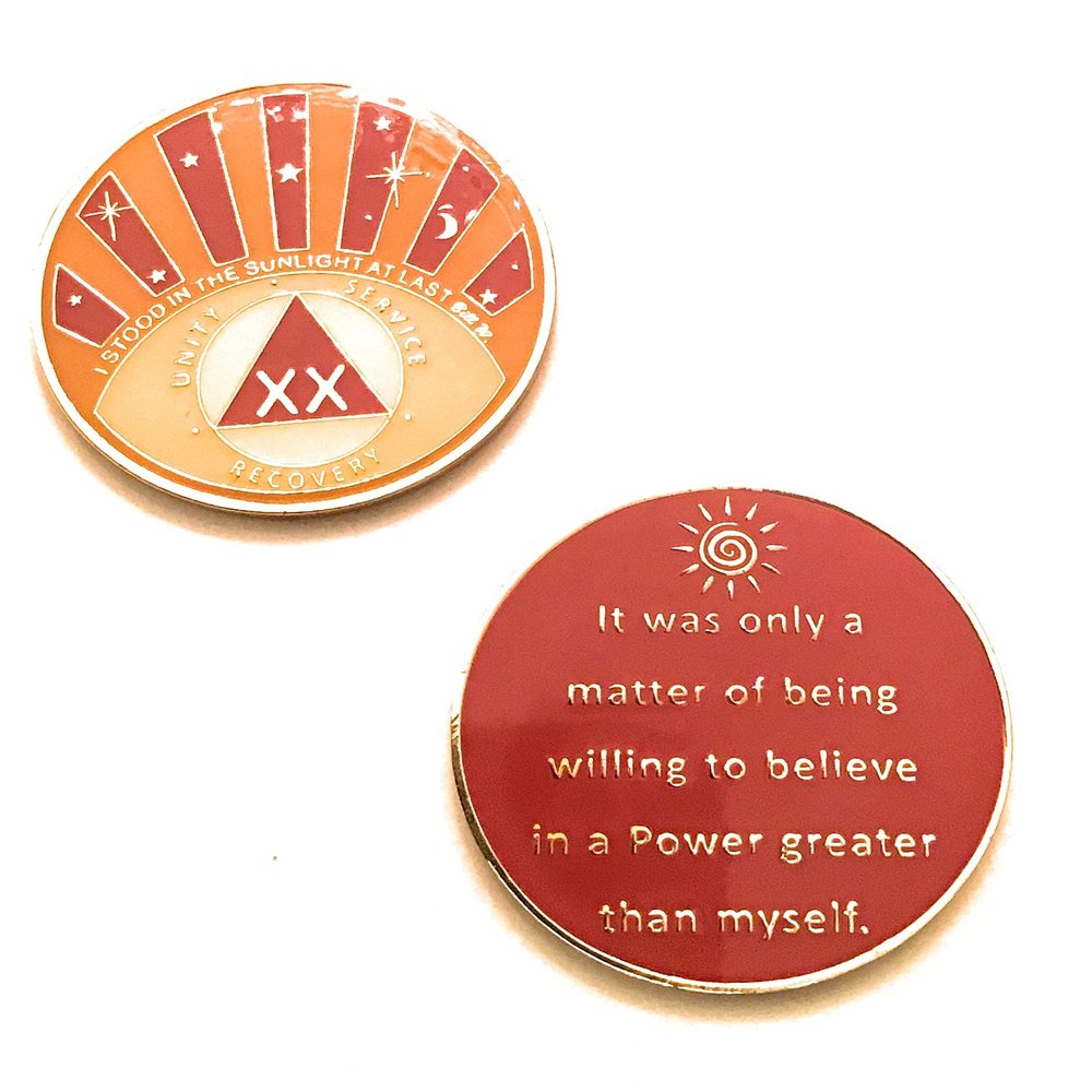 20 Year AA Medallion, I Stood in The Sunlight, Orange & Yellow Chip, Token, Coin