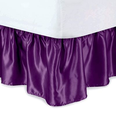 Bed Skirt - Ruffled Bed Skirt with Split Corners Purple, Olympic Queen Size, 18 Inch Drop Bedskirt with Platform Three Sided Coverage Soft Silky Satin Fabric and Luxurious Look Bed Skirts