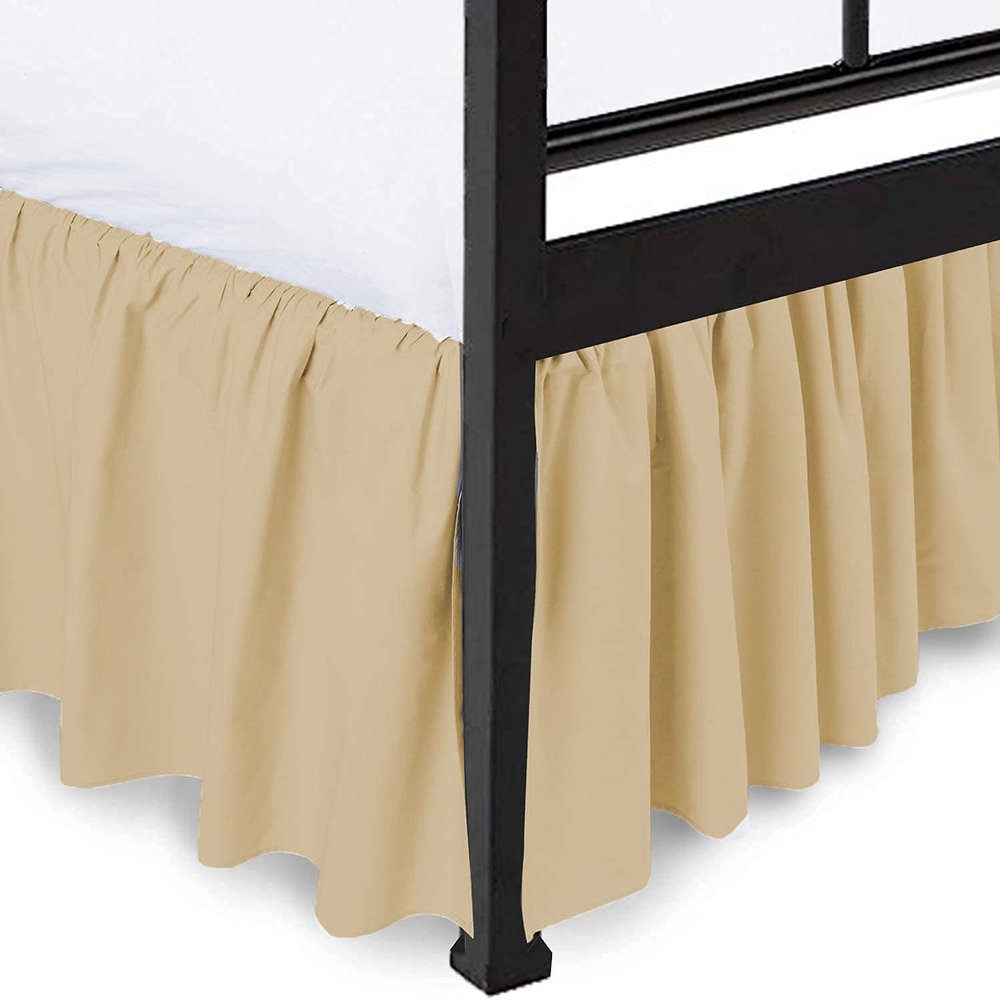 Bed Skirt - Ruffled Bed Skirt with Split Corners Taupe, King XL Size, 12" Drop Bedskirt with Platform Three Sided Coverage 100% Cotton 800 Thread Count Luxurious Look Bed Skirts