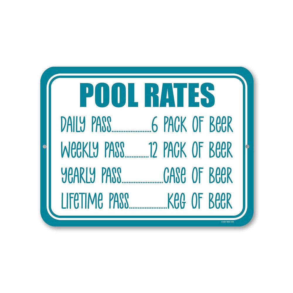 Honey Dew Gifts, Pool Rates, Funny Swimming Pool Signs, Party Signs, Locker Room Sign Decor, 9 Inch by 12 Inch, HDG-1318