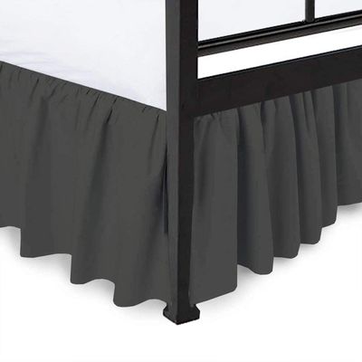 Ruffled Bed Skirt with Split Corners, Dark Grey for RV Bunk Size Beds 12 Inches Drop, Wrap with Platform Three Sided Coverage Ruffle Bed Skirt 100% Cotton 800 Thread Count Bedskirts