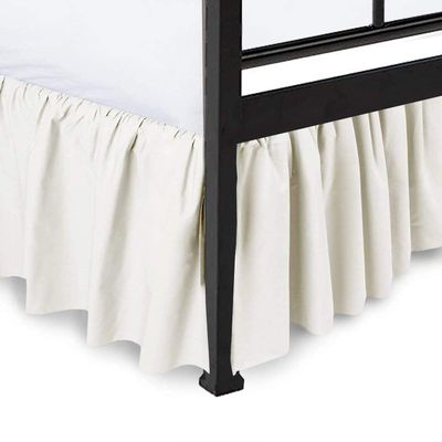 Ruffled Bed Skirt with Split Corners, Ivory for Short Queen Size Beds 12 Inches Drop, Wrap with Platform Three Sided Coverage Ruffle Bed Skirt 100% Cotton 800 Thread Count Bedskirts