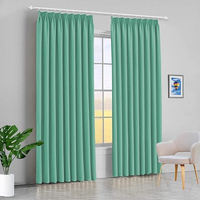Bhoomi Collection Room Darkening Blackout Double Pinch Pleat Window Curtains with Hooks and Tie Back (Seafoam Green, 60 Inch by 84 Inch- 1 Panel)