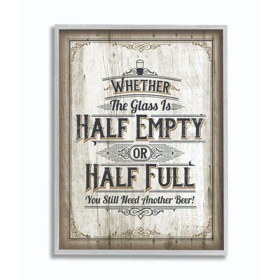 Stupell Industries Half Empty Beer Sign Bar Room Word, Design by Retrorocket Studio Gray Framed Wall Art, 11 x 14, Tan