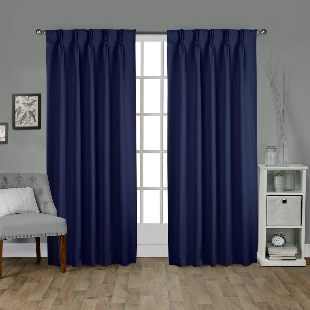 Home dcor 100% Polyester Double Pinch Pleated Blackout Window Curtain Panels & Drapes and Thermal Insulation for Bedroom Living Room ( Two Panels Combined Size, Navy Blue, 42 Inch by 108 Inch)