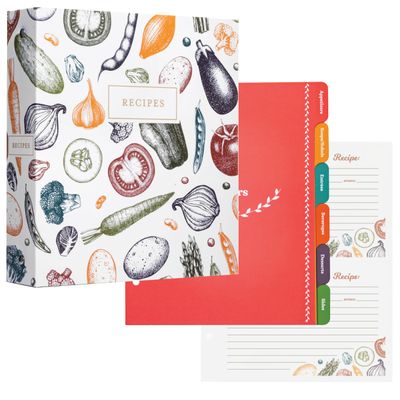 Jot & Mark 8.5" x 9.5" 3 Ring Recipe Binder with 50 Matching 4x6 inch Recipe Cards, 25 Top & Bottom Binder Sleeve Sheet Protector, 5 Full-Page Undivided Sleeves, 6 Sturdy Divider Tabs, Autumn Harvest