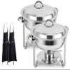 CHEFQ [Set of 2] Round Chafing Dish Buffet Set Stainless Steel 4 Quart Capacity view 1