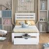 Actual Twin Size Platform Bed with Drawer, Wooden Platform Bed Frame for Kids, Easy to Assemble, No Box Spring Needed (White + Twin) view 3