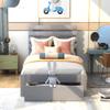Actual Twin Size Platform Bed with Drawer, Wooden Platform Bed Frame for Kids, Easy to Assemble, No Box Spring Needed (Gray + Twin) view 3