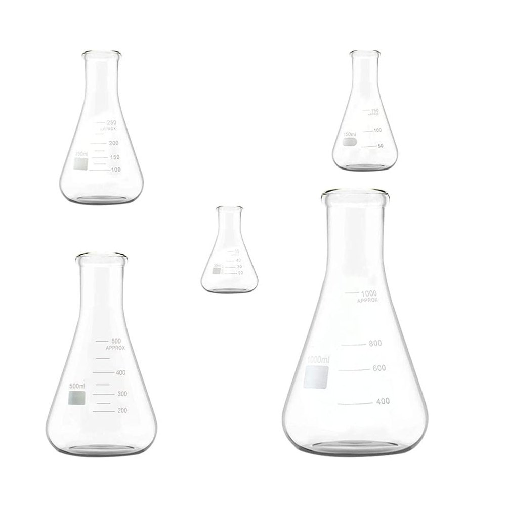 5pcs Erlenmeyer Flask Experimental Flask Boiling Narrow Mouth lab volumetric s Scientific Glass High Borosilicate Conical Flat Supplies