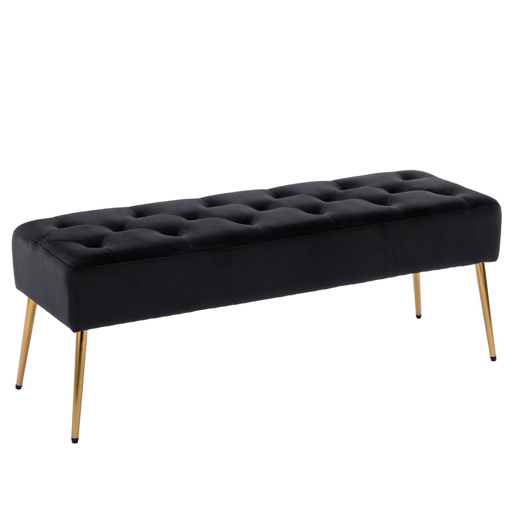 DUHOME Button-Tufted Ottoman Bench, Upholstered Bedroom Benches Velvet Footrest Stool Accent Bench for Entryway Dining Room Living Room Bedroom End of Bed, Black