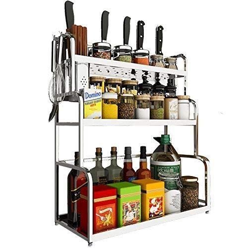 WHLMYH Modern Stainless Steel Kitchen Shelf,Spice Rack Kitchen Shelf Packet Organizer Herb Rack Holder Rack for Jar Can Seasoning Bottle and More 3 Tier Desktop Free Standing,352260Cm