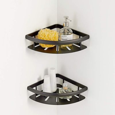 WHLMYH Modern Stainless Steel Kitchen Shelf,Kitchen Shelf Racks Home Kitchen Storage Rack Corner Frame Bathroom Storage Rack Corner Shelf Triangular Wall Mount,Black