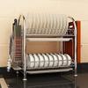 WHLMYH Modern Stainless Steel Kitchen Shelf,Dish Drainer Double Plate Rack Drainer for Kitchen, 2 Tier Dish Rack Holder Kitchen Shelf Kitchen Storage Rack Spice Rack view 3