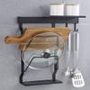 WHLMYH Modern Stainless Steel Kitchen Shelf,Kitchen Shelf Racks Home Storage Rack Stainless Steel Kitchen Supplies Pot Rack Wall Mount Household Wall Punch Free Vegetable Chopping Board Shelf,Black view 3